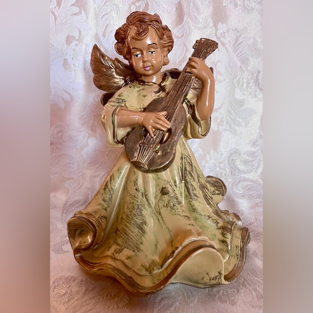 Vintage 60s Euromarchi Italy #397 Angel Playing Guitar Lute 8" Festive Figurine